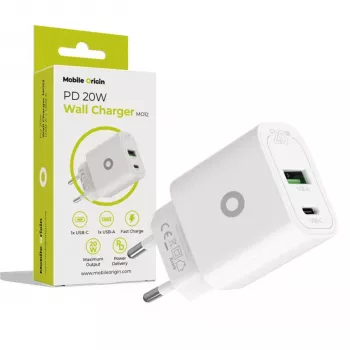 Mobile Origin PD20W stenski polnilnik MO12 bel 1x USB-A + 1x USB-C