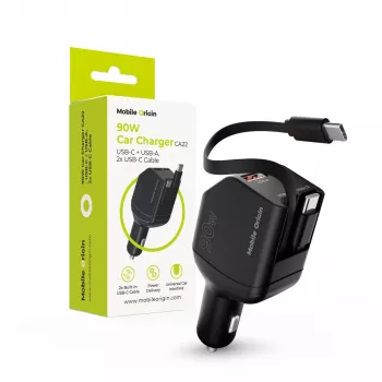 Mobile Origin 90W avtomobilski polnilnik CA22 USB-C+USB-A z 2 kabloma po 60cm