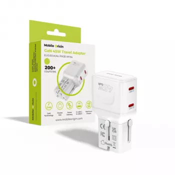 Mobile Origin 45W potovalni adapter EU/US/UK/AU PW26, bel