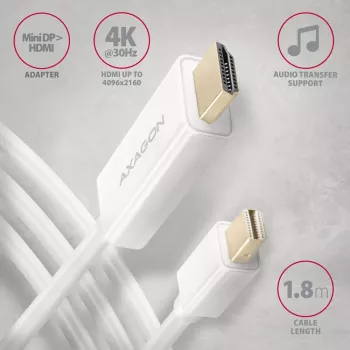 AXAGON Mini DisplayPort na HDMI adapter kabel 4K/30 Hz 1,8 m bel