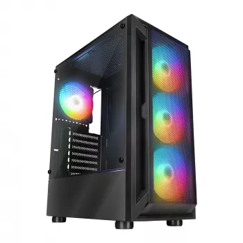 Rampage SHIVA ohišje za PC Mid Tower s stranskim oknom iz kaljenega stekla in 4x 120mm Rainbow RGB ventilatorji, črno