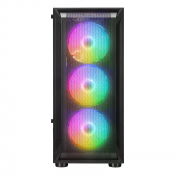 Rampage SHIVA ohišje za PC Mid Tower s stranskim oknom iz kaljenega stekla in 4x 120mm Rainbow RGB ventilatorji, črno
