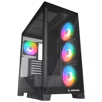 Rampage Hydra V2 ohišje za PC Mid Tower s 4x 120mm ventilatorji ARGB, kaljeno steklo, črno