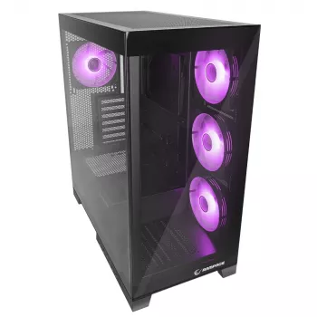 Rampage Hydra V2 ohišje za PC Mid Tower s 4x 120mm ventilatorji ARGB, kaljeno steklo, črno