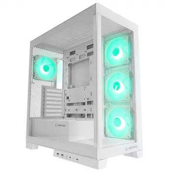 Rampage Hydra V2 ohišje za PC Mid Tower belo s 4x 120mm ventilatorji ARGB in kaljenim steklom