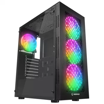 Rampage PLAID V1 ohišje za računalnik Mid Tower s steklenim oknom iz kaljenega stekla, 4x 120mm RGB ventilatorji, črno
