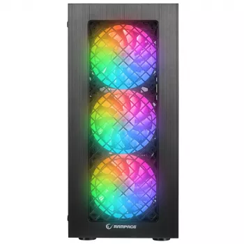 Rampage PLAID V1 ohišje za računalnik Mid Tower s steklenim oknom iz kaljenega stekla, 4x 120mm RGB ventilatorji, črno