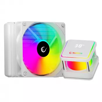 Rampage INFINITE V120 vse-v-enem tekočinski hladilnik za CPU 120mm ARGB, prikaz temperature, bel