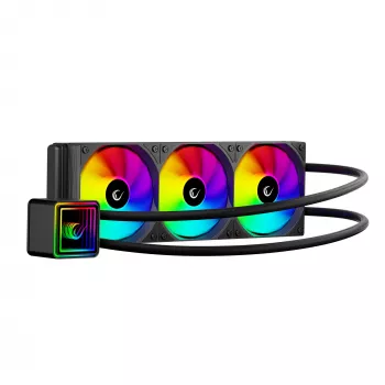 Rampage INFINITE V360 AIO tekočinski hladilnik za CPU 360mm ARGB, digitalni prikaz temperature, črn
