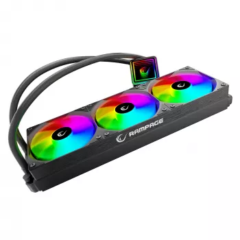 Rampage INFINITE V360 AIO tekočinski hladilnik za CPU 360mm ARGB, digitalni prikaz temperature, črn
