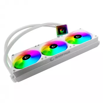 Rampage INFINITE V360 vse-v-enem tekočinski hladilnik za CPU 360mm ARGB, prikaz temperature, bel