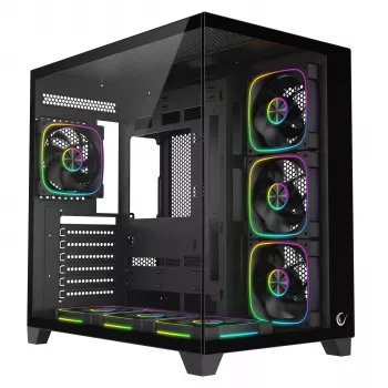 RAMPAGE SEALITE-BLACK ohišje za PC Mid Tower s kaljenim steklom, 7x ventilatorji ARGB PWM, črno