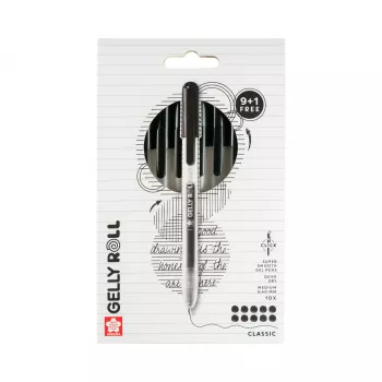 Sakura 9+1 brezplačno Gelly Roll Retractable Classic gel pero prozorno 0,4 mm črno črnilo, paket 10 kosov