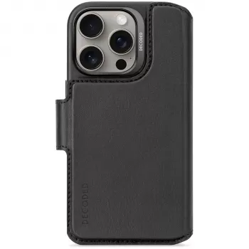 Decoded usnjen snemljiv ovitek z denarnico za iPhone 16 Pro - črn