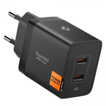 SPIGEN ESSENTIAL EE472EU 2-portni omrežni polnilnik 47W črn