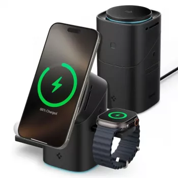 SPIGEN EF223MS Essential 3-v-1 vrtljivi magnetni MagSafe brezžični polnilnik 15W Qi2 črn