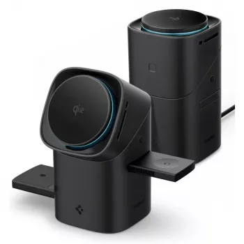 SPIGEN EF223MS Essential 3-v-1 vrtljivi magnetni MagSafe brezžični polnilnik 15W Qi2 črn