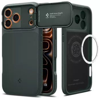 Spigen Optik Armor MagFit ovitek za iPhone 17 Pro Max, združljiv z MagSafe, Abyss Green (ACS09901)