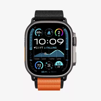 Spigen WBF1 pašček za Apple Watch 8 / 9 / 10 / 11 / SE / Ultra (44 / 45 / 46 / 49 mm) črn/oranžen