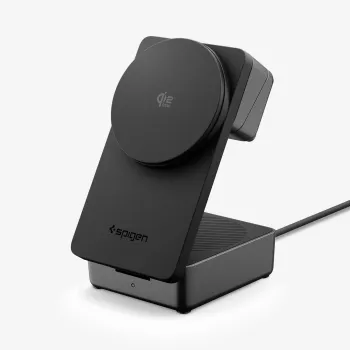 SPIGEN EF323MQ Essential 3-v-1 magnetni MagSafe brezžični polnilnik 25W Qi2 črn