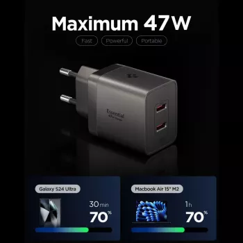 SPIGEN EE472EU-GAN Essential 2-portni omrežni polnilnik 47W Gunmetal