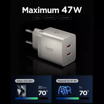 SPIGEN EE472EU-GAN Essential 2-portni omrežni polnilnik 47W Natural Titanium