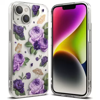 Ringke Fusion Design hibridni zaščitni ovitek za Apple iPhone 14 Plus, prozoren z okvirjem Purple Rose, certificiran MIL-STD 810G-516.6