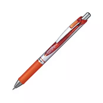 Pentel EnerGel Xm kemični svinčnik na gel z uvlačljivo konico - oranžno črnilo - 0,35 mm - srebrno ohišje z oranžnimi poudarki - gumijast oprijem - okroglo telo