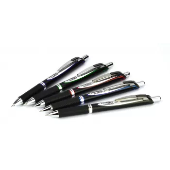 Pentel BLP77-AX kemični svinčnik na gel z uvlačljivo konico - črno črnilo - 0,7 mm - na osnovi pigmenta - črno ohišje - srebrna sponka - škatla