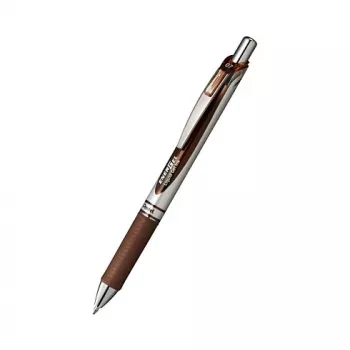 Pentel EnerGel Xm kemični svinčnik na gel z uvlačljivo konico - rjavo črnilo - 0,35 mm - izjemno fina konica - iglična konica - plastično ohišje - gumijast oprijem - rjavo ohišje - srebrna sponka - okrogla oblika