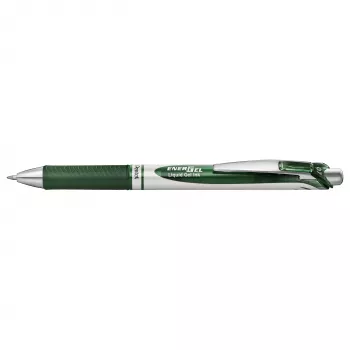 Pentel Energel BL77 kemični svinčnik na gel z uvlačljivo konico - zeleno črnilo - zeleno ohišje - srebrni poudarki - 0,7 mm - srednja konica - na vodni osnovi - enojni svinčnik