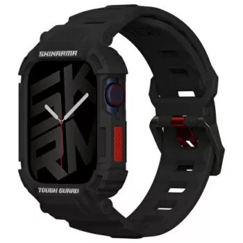 SKINARMA Mecha 2-v-1 pašček in ovitek za Apple Watch 45/44mm, črn