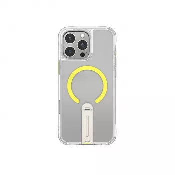 Skinarma Helix ovitek z magnetnim polnjenjem in 360° vrtljivim stojalom za iPhone 16 Pro, prosojen