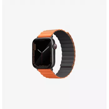 UNIQ Revix reverzibilni magnetni pas za Apple Watch Series 1/2/3/4/5/6/7/8/9/SE/SE2/SE3/Ultra/Ultra 2/Ultra 3 42/44/45/49mm – siv/oranžen