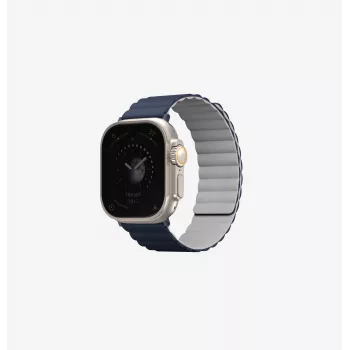 UNIQ Revix reverzibilni magnetni pas za Apple Watch Series 1/2/3/4/5/6/7/8/9/SE/SE2/SE3/Ultra/Ultra 2/Ultra 3 42/44/45/49mm – siv/oranžen