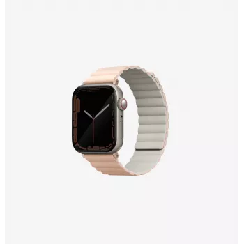 UNIQ Revix reverzibilni magnetni pas za Apple Watch Series 1/2/3/4/5/6/7/8/9/SE/SE2/SE3/Ultra/Ultra 2/Ultra 3 42/44/45/49mm, rožnato-bež