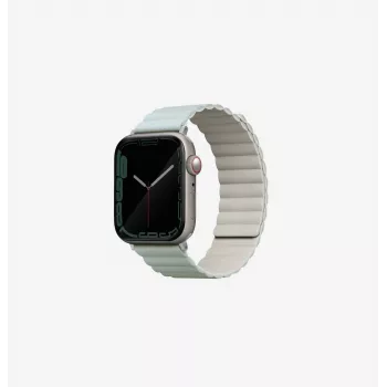 UNIQ Revix reverzibilni magnetni pas za uro za Apple Watch Series 1/2/3/4/5/6/7/8/9/SE/SE2/SE3 38/40/41mm – žajbljevo zelena/bež