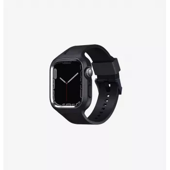 UNIQ Monos 2-v-1 pas za Apple Watch z ovitkom za Series 4/5/6/7/8/9/SE/SE2/SE3 44/45mm, Midnight Black