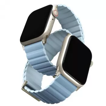 UNIQ Revix Premium reverzibilni magnetni usnjeni pas za Apple Watch Series 1/2/3/4/5/6/7/8/9/SE/SE2/SE3 38/40/41mm Edition Arctic Blue/Soft Blue
