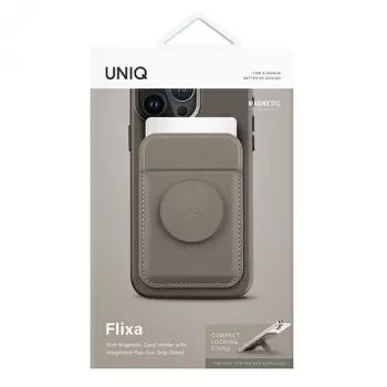 UNIQ Flixa magnetna denarnica za kartice s stojalom, Flint Grey, MagSafe