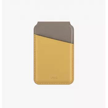 UNIQ Lyden DS magnetna denarnica z RFID in stojalom za telefon kanarinsko rumena / kremenovo siva