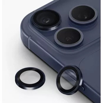 UNIQ Optix Prime zaščita za leče kamere za iPhone 17 Pro / 17 Pro Max / 15 Pro / 15 Pro Max z aplikatorjem - mornarsko modra