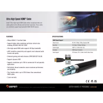 Gefen GEF-CAB-HS-HDMI-15M HDMI 2.1 kabel 15m 48Gbit/s 8K 4K HDR eARC črn