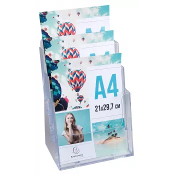 Exacompta namizno stojalo A4 s 3 predali, polistiren, prozorno, 155 x 237 x 339 mm (74158D)