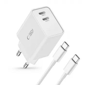 Tech-Protect C35W 2-portni USB-C polnilnik bel