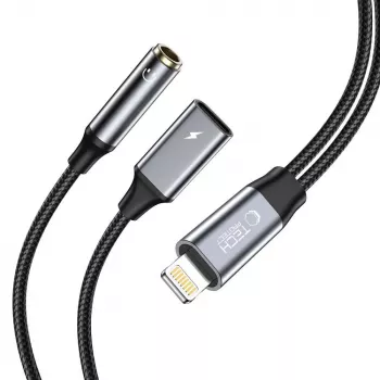 TECH-PROTECT ULTRABOOST kabelski adapter Lightning na 3,5 mm mini jack & Lightning, črn
