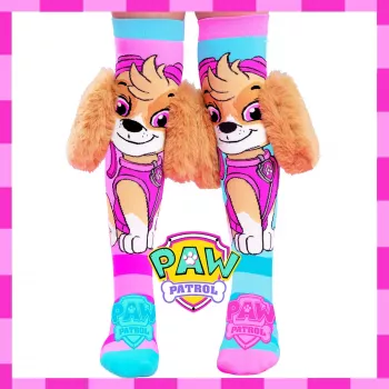 MADMIA Paw Patrol Skye otroške dokolenke s 3D plišastimi ušesi – roza/modra/bela