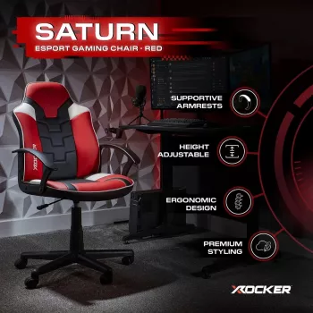 X Rocker Saturn 5120101 igralni pisarniški stol za najstnike, do 100 kg, črn/rdeč