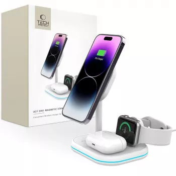 TECH-PROTECT QI15W-A27 3IN1 magnetni MagSafe brezžični polnilnik bel