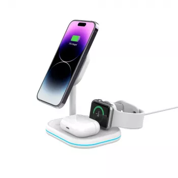 TECH-PROTECT QI15W-A27 3IN1 magnetni MagSafe brezžični polnilnik bel